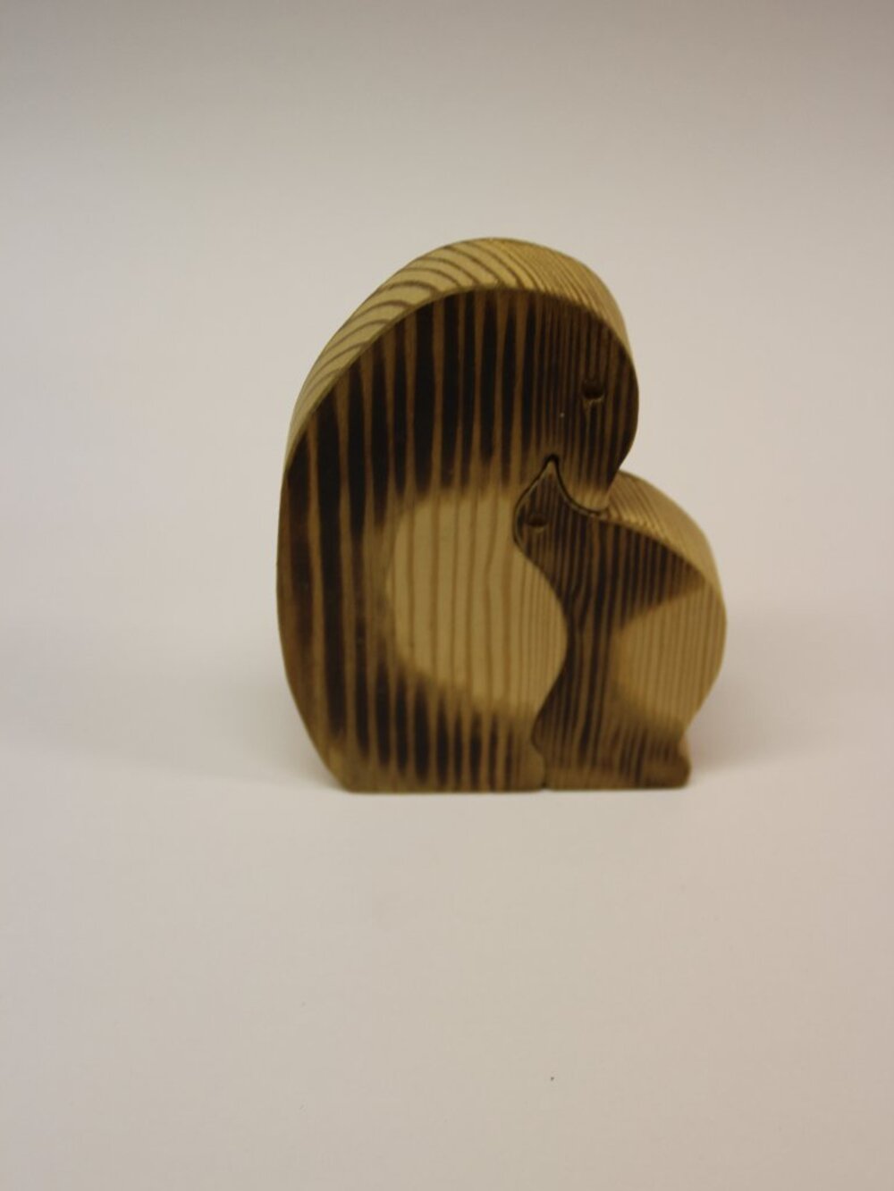 Estate Carved Wood Abstract Love Penguins Puzzle Figurines - 2 pieces Signed '00